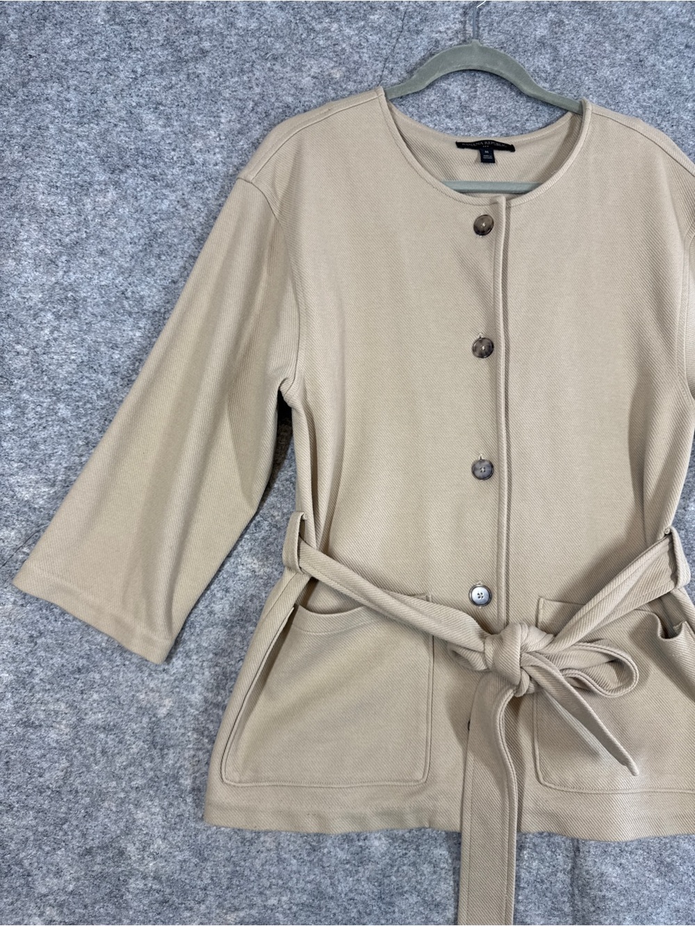Banana Republic Belted Fall Jacket Beige Medium Minimalist Quiet Luxury Career - Picture 6 of 16